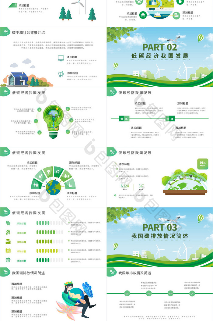 绿色简约风碳中和科普碳达峰介绍PPT模板