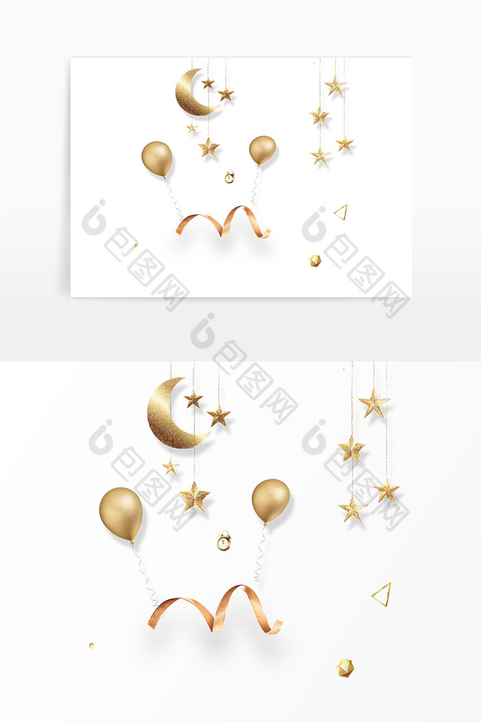 一组电商漂浮装饰金色彩带气球星星图片图片