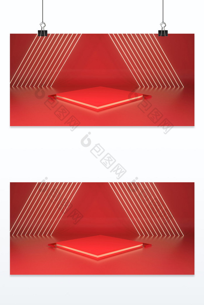 三维立体空间简约红色电商大气促销展台背景图片图片
