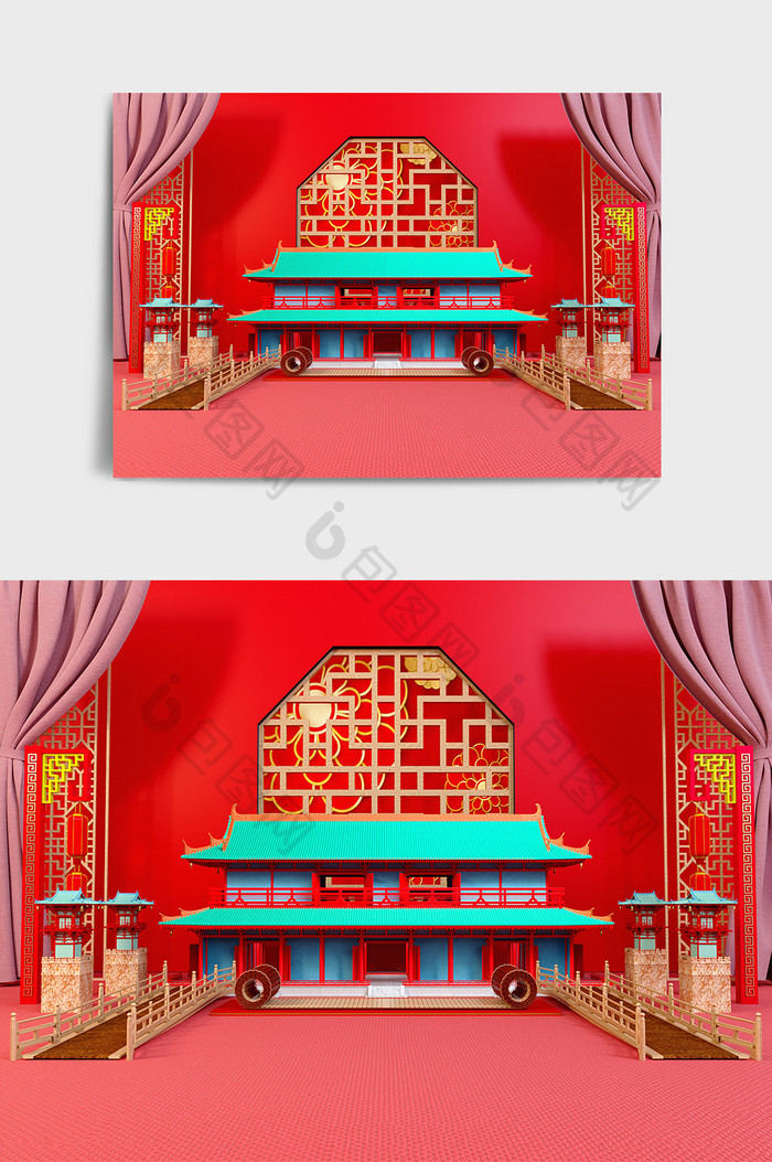 C4D中式国风喜庆小场景效果