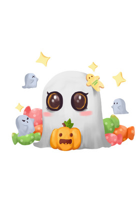 万圣节可爱小灵魂装饰元素手绘插画图片