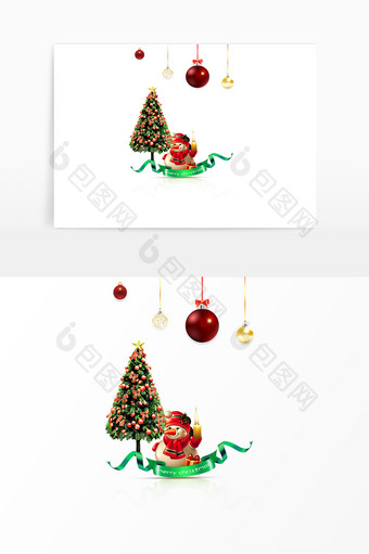 圣诞树圣诞老人彩带圣诞元素免扣素材图片