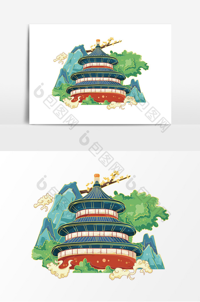 手绘国潮中国风城市地标建筑北京