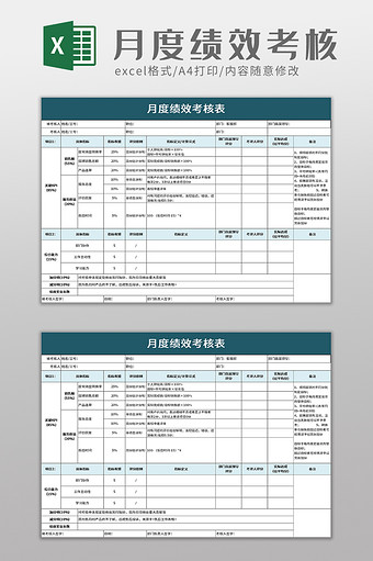 月度绩效考核表excel模板图片