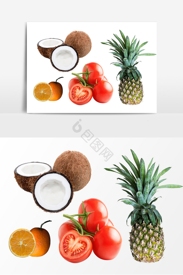 椰子菠萝番茄橙子装饰图片