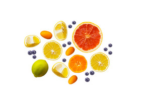 水果柠檬西柚蓝莓橘子写实图片