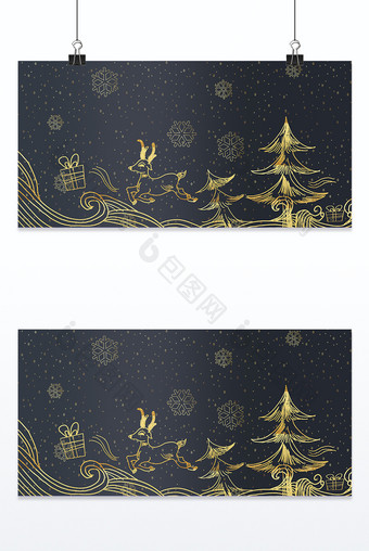 金色线条圣诞节插画背景图片
