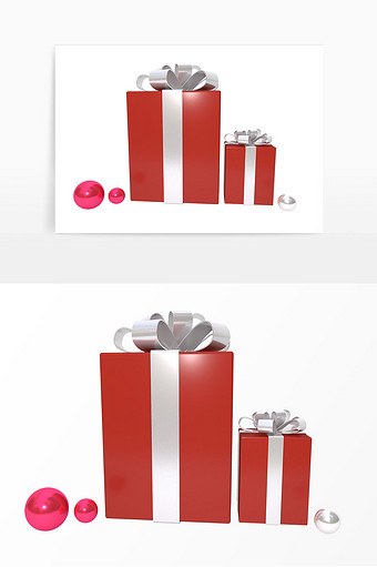 C4D圣诞节立体礼盒装饰元素图片