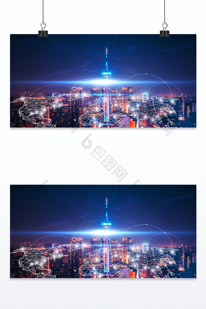 商务科技城市合成场景背景图片模板-包图网