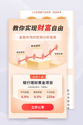 金色立体基金投资理财营销h5信息长图