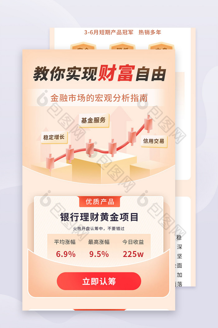 金色立体基金投资理财营销h5信息长图