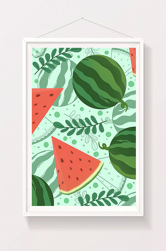 蓝绿色夏季清凉西瓜水果捞插画图片