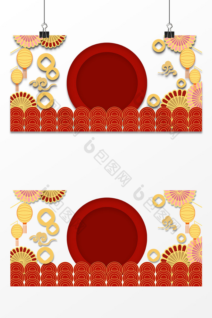元旦节日装饰云纹红灯笼背景