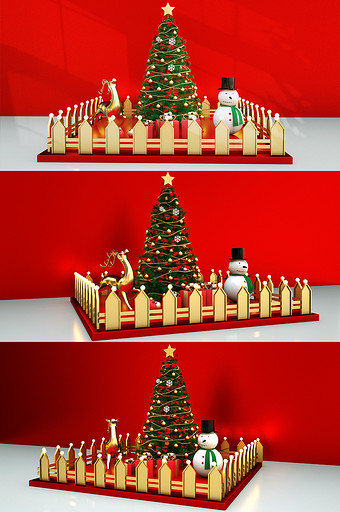 红色圣诞节C4D美陈雕塑模型图片