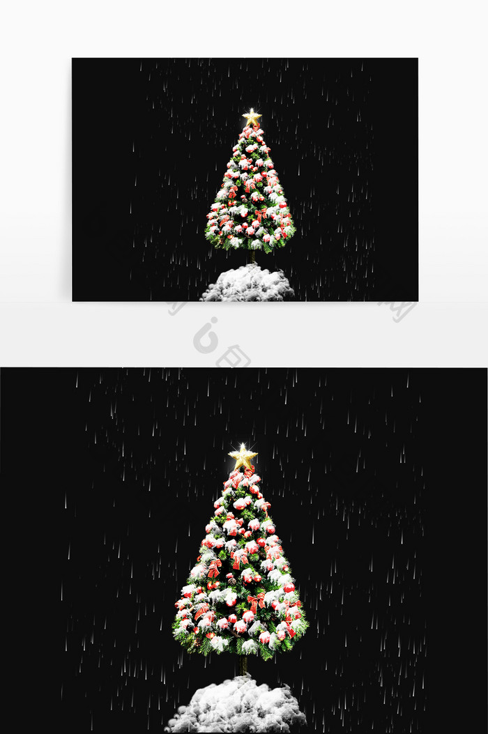 雪花掉落的圣诞树元素免扣