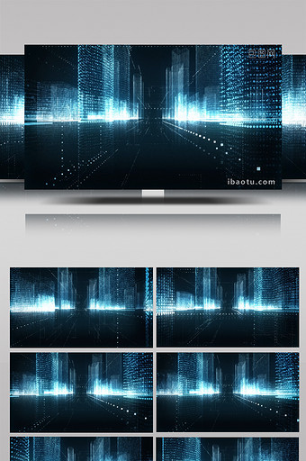 蓝色数字点线网络城市动态背景循环视频素材图片
