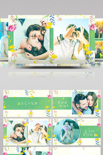 清新花卉装饰浪漫婚礼照片相册展示AE模板图片