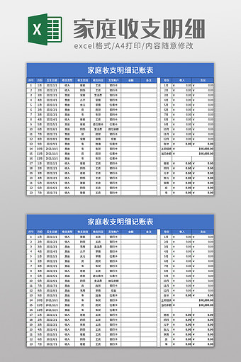 家庭收支明细记账表excel模板图片