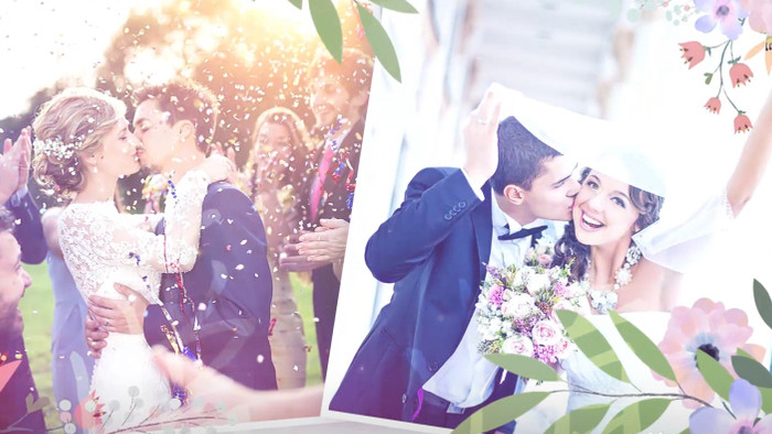 唯美浪漫花卉枝叶装饰婚礼爱情相册AE模板