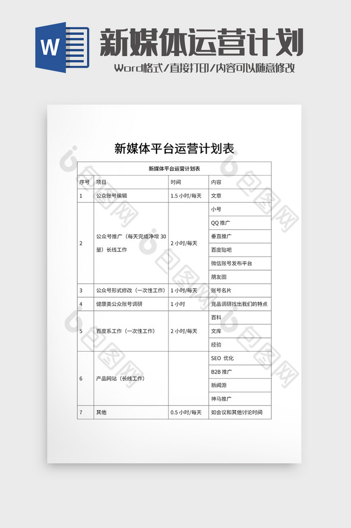 新媒体平台运营计划表图片图片