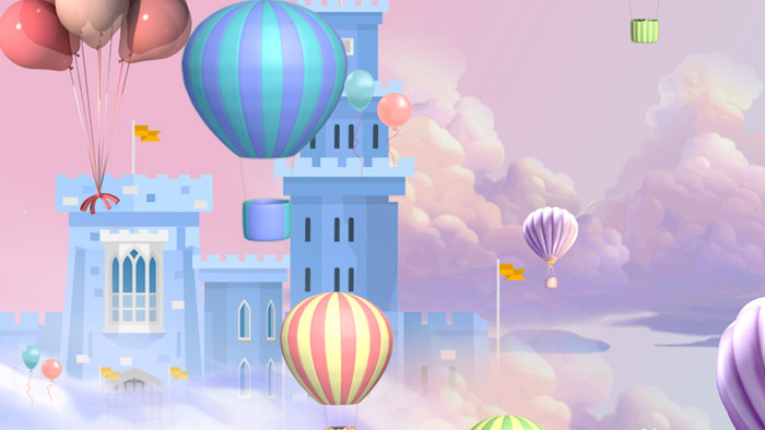 幻彩童话卡通城堡热气球动画背景视频