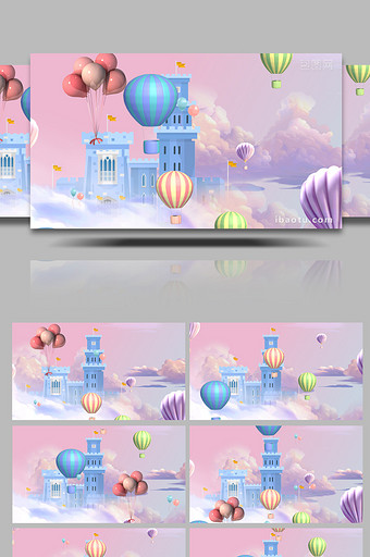 幻彩童话卡通城堡热气球动画背景视频图片