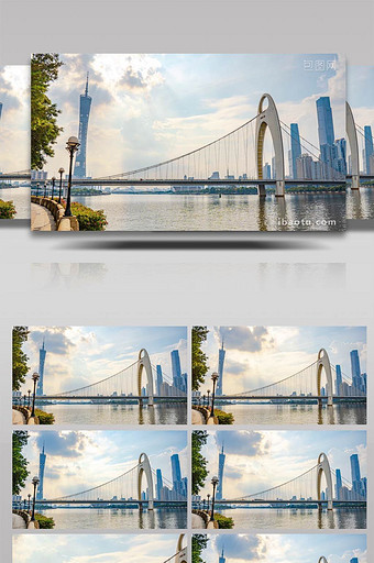 震撼阳光下的广州珠江城市地标群8K延时图片