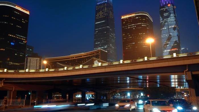 北京国贸商务区繁华城市车流夜景4K实拍