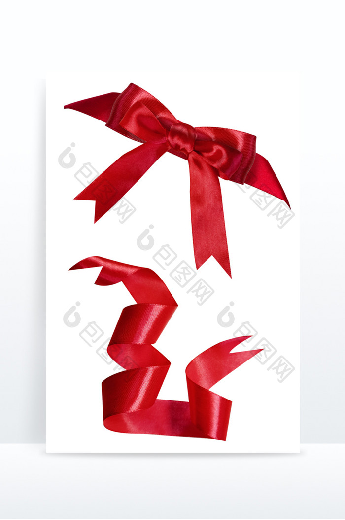 写实礼盒装饰红色丝带和蝴蝶结飘带
