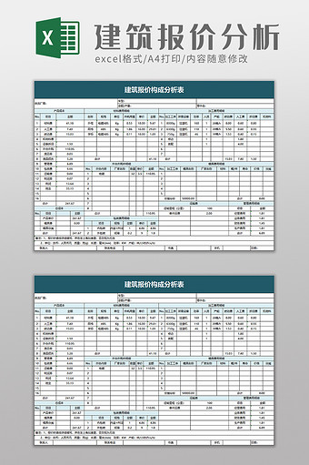 建筑报价构成分析表excel模板图片