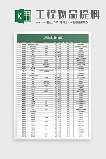 工程物品提料清单excel模板图片