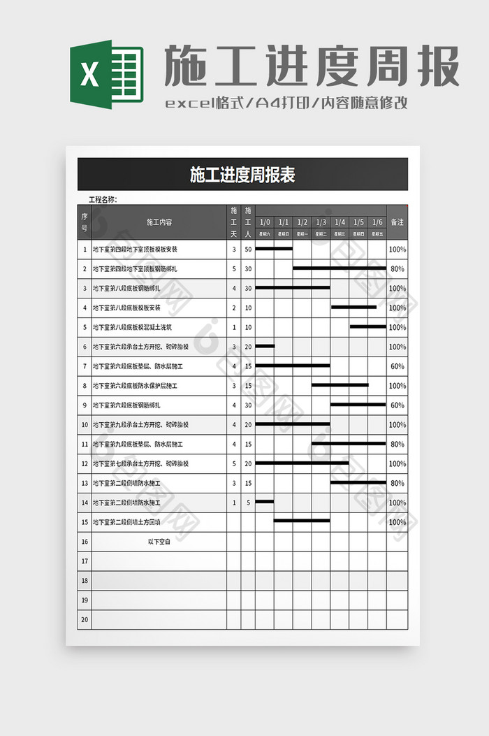 施工进度周报表excel模板