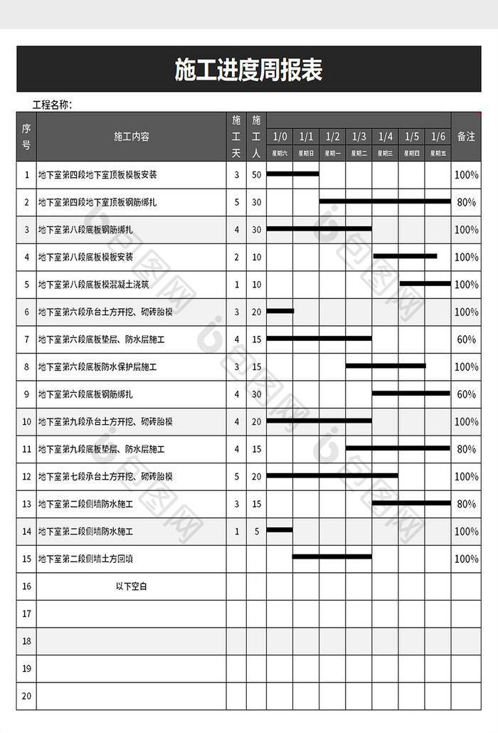 施工进度周报表excel模板