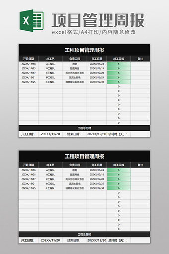 工程项目管理周报excel模板图片