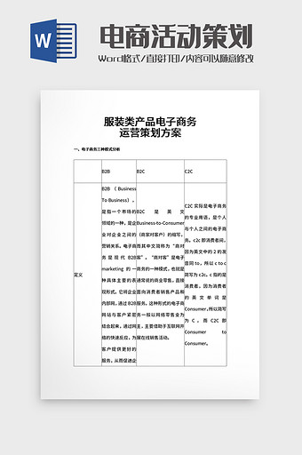 服装类产品电子商务运营方案word模板图片