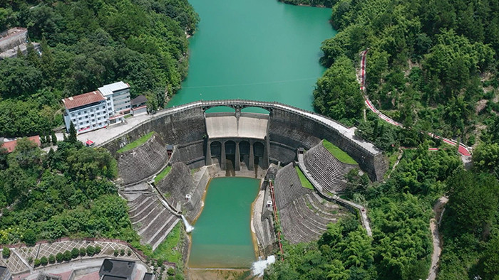 水利工程大气水库大坝防洪堤坝航拍