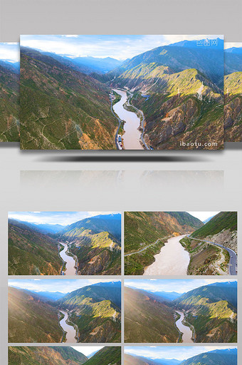 中国金沙江峡谷河流山脉4K航拍图片