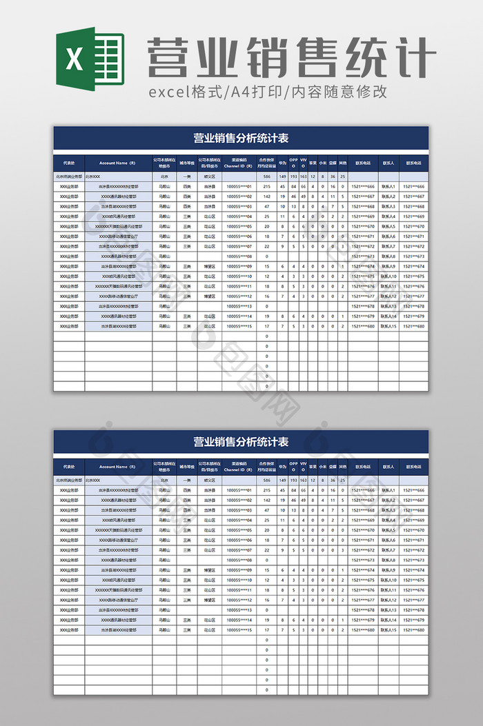 营业销售分析统计表excel模板