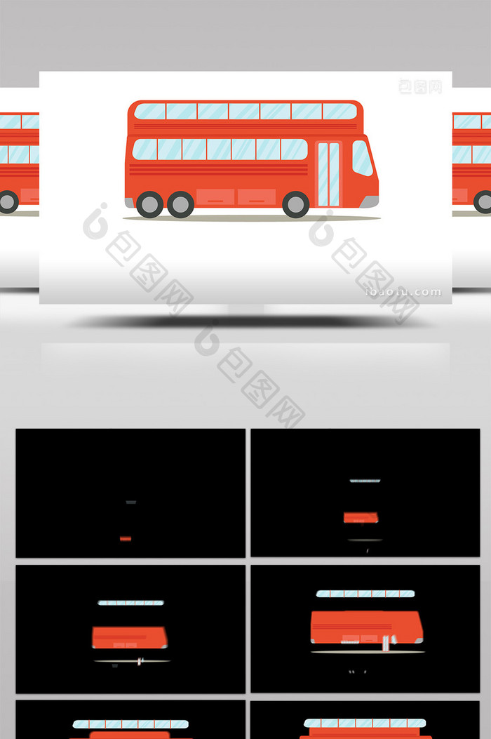 易用卡通类mg动画交通类红色的双层巴士