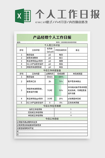 个人工作日报excel模板图片