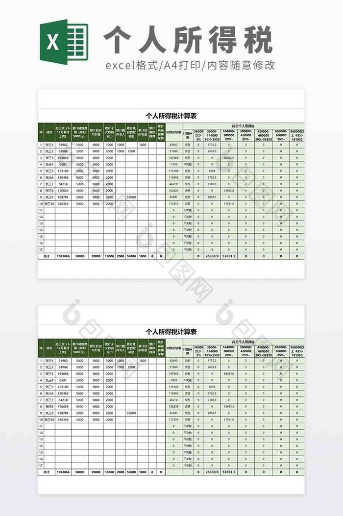 带公式财务个人所得税计算表2022新政