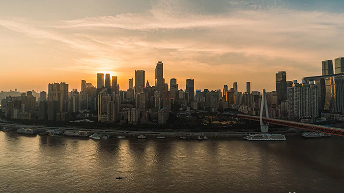 城市震撼重庆渝中半岛日转夜延时摄影