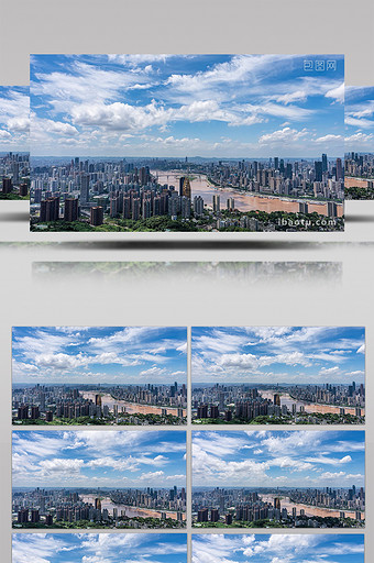 城市震撼重庆长江两岸风光蓝天白云延时摄影图片