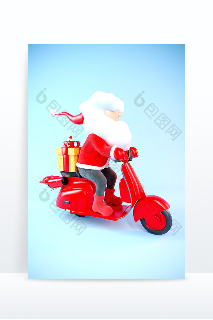 C4D卡通圣诞老人骑车送礼物IP形象