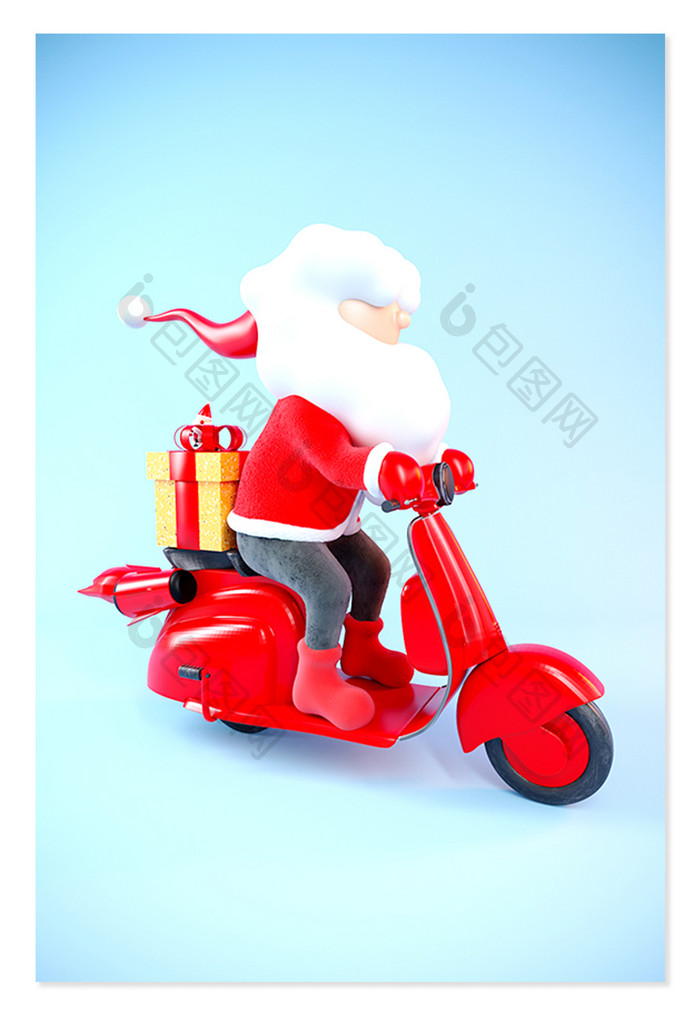 C4D卡通圣诞老人骑车送礼物IP形象