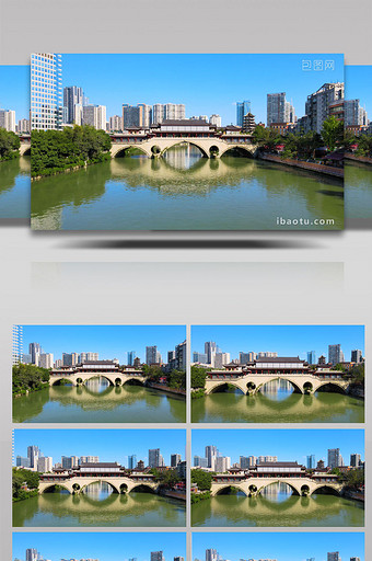 成都安顺廊桥城市地标4K航拍图片
