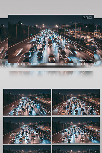 交通夜晚道路拥堵唯美实拍延时图片