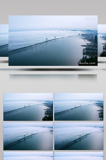 城市震撼大连星海湾跨海大桥平流雾航拍图片