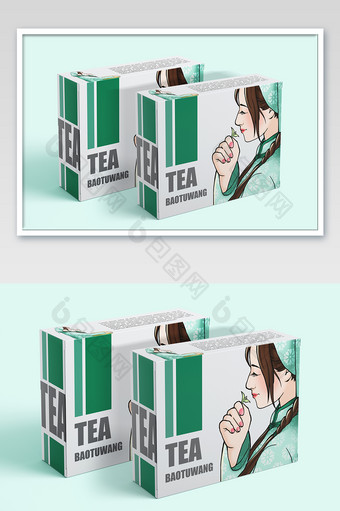 绿色大气茶叶包装盒样机图片