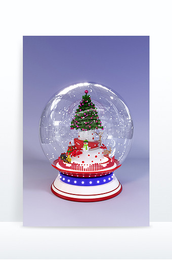 C4D卡通风格圣诞水晶球创意场景图片